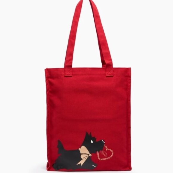 Radley London Love Token Canvas Tote Bag Scottie Dog Gold Hearts Red - Picture 3 of 13